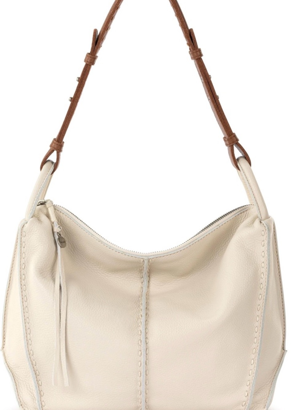 The Sak Los Feliz Hobo Cream Leather with Brown Shoulder Strap